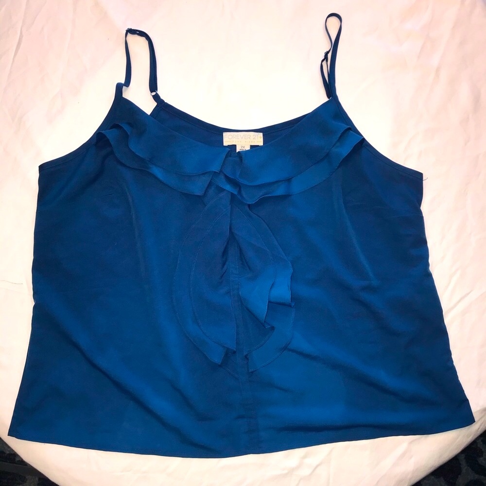 Forever 21 Teal Ruffle Spaghetti Strap Blouse